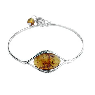 Sterling Silver Bangle Set with Honey Baltic Amber