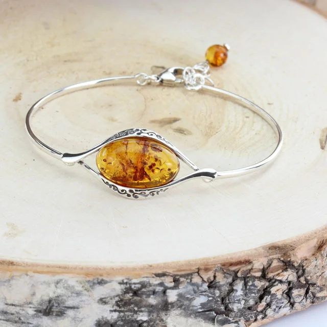 Oval Honey Baltic Amber Bangle