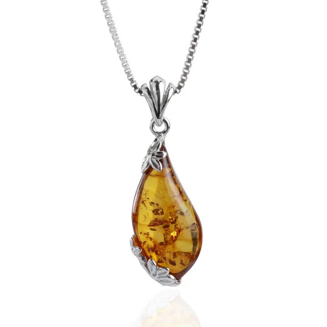 Teardrop Shaped Honey Baltic Amber Pendant 