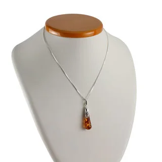 Cognac Baltic Amber Long Pendant With Chain