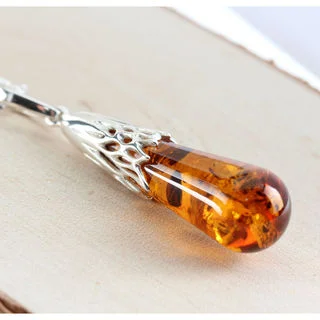 Long Sterling Silver Baltic Amber Pendant
