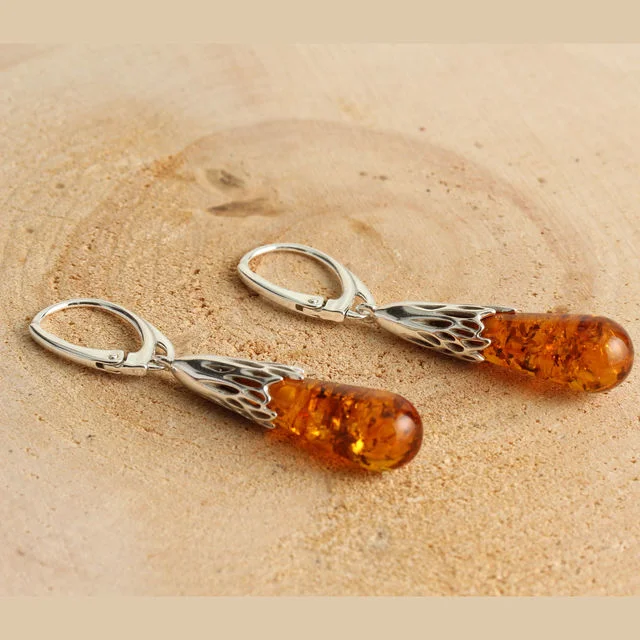 Cognac Baltic Amber Drop Earrings