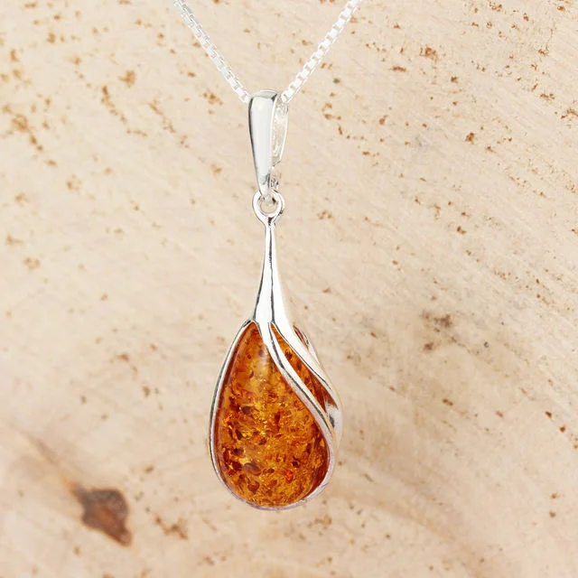 Honey Baltic Amber Pear Drop Pendant