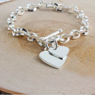 Engravable Double Heart Sterling Silver Bracelet