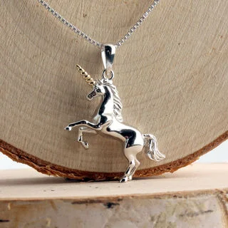 Finely Detailed Sterling Silver Unicorn Necklace