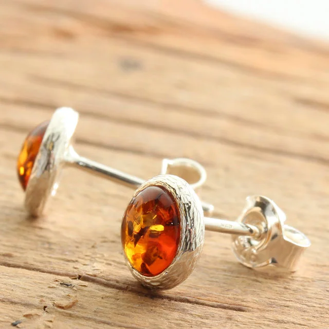 Sterling Silver 8mm Round Amber Earrings