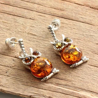 Honey Baltic Amber Owl Drop Earrings