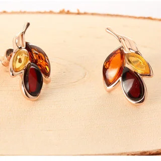 Rose Gold Plated Multicoloured Baltic Amber Triple Set Earrings