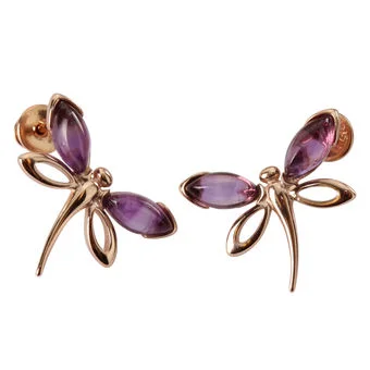 Amethyst Rose Gold Plated Sterling Silver Dragonfly Earrings