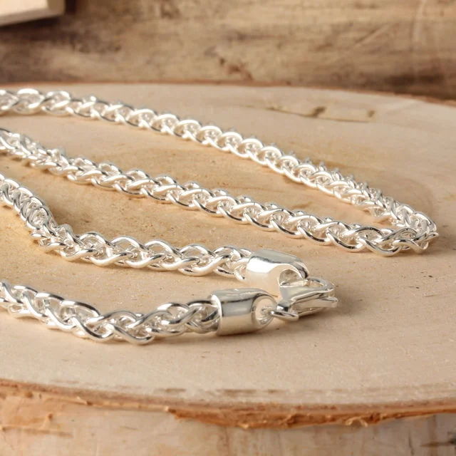 Unisex Sterling Silver Spiga Chain