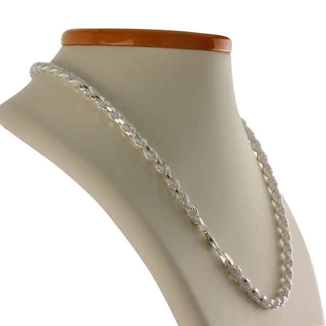 Solid Sterling Silver Diamond Cut Rope Chain