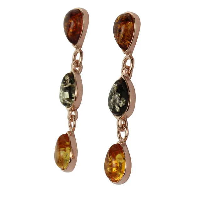 Triple Drop Multicoloured Baltic Amber Drop Earrings