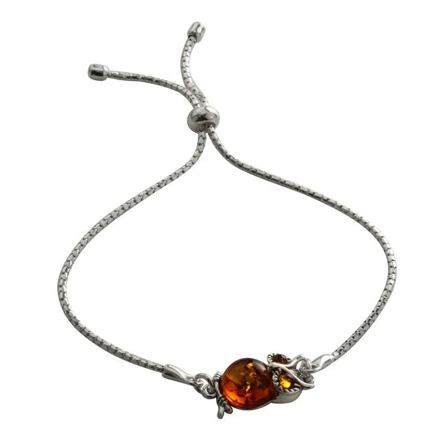 Baltic Amber Owl Sterling Silver Slider Bracelet