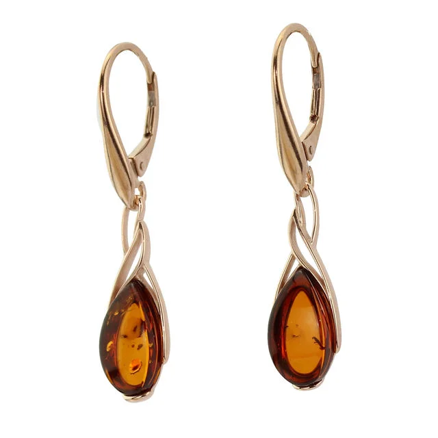 Rose Gold Plated Sterling Silver Baltic Amber Drop Earrings