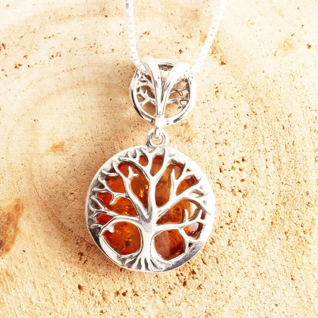 Sterling Silver Baltic Amber Tree of Life Pendant