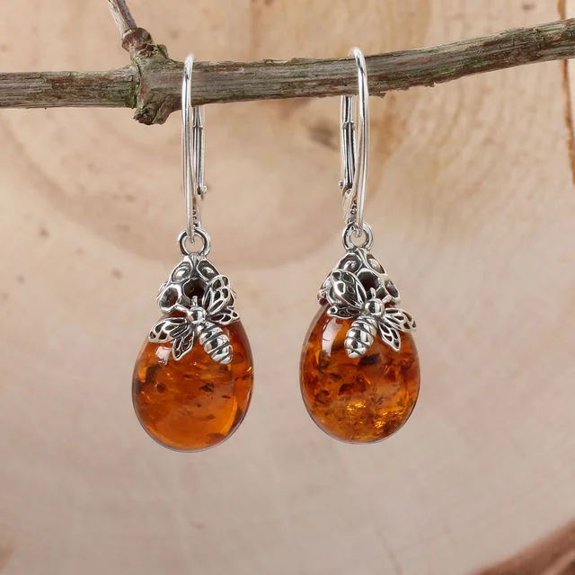 Baltic Amber Honey Bee Earrings