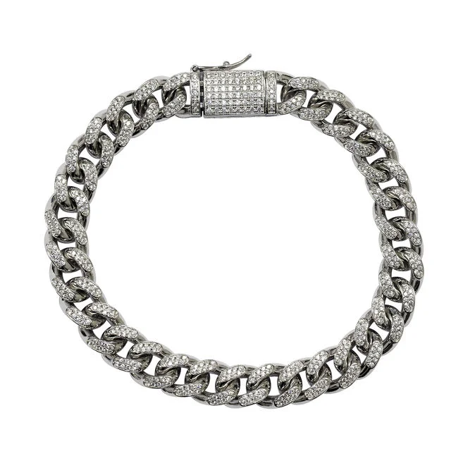 Sterling Silver Cubic Zirconia Cuban Link Bracelet