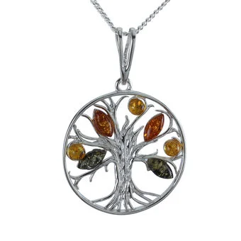 Large Round Multicoloured Baltic Amber Tree of Life Pendant Large Round Multicoloured Baltic Amber Tree of Life Pendant