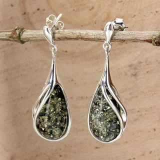 Green Baltic Amber Drop Earrings