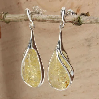 Lemon Baltic Amber Sterling Silver Drop Earrings