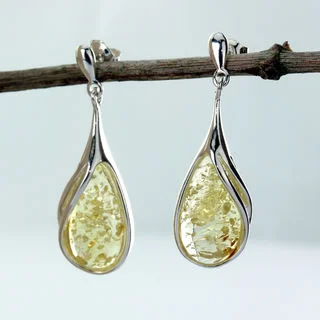 Pear Shaped Lemon Baltic Amber Drop Earrings