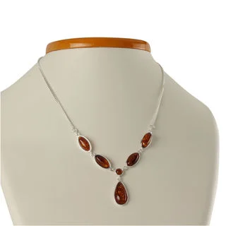 Sterling Silver Baltic Amber Drop Necklace