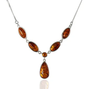 Cognac Baltic Amber Sterling Silver Drop Necklace