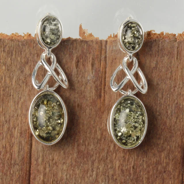 Green Baltic Amber Sterling Silver Drop Earrings