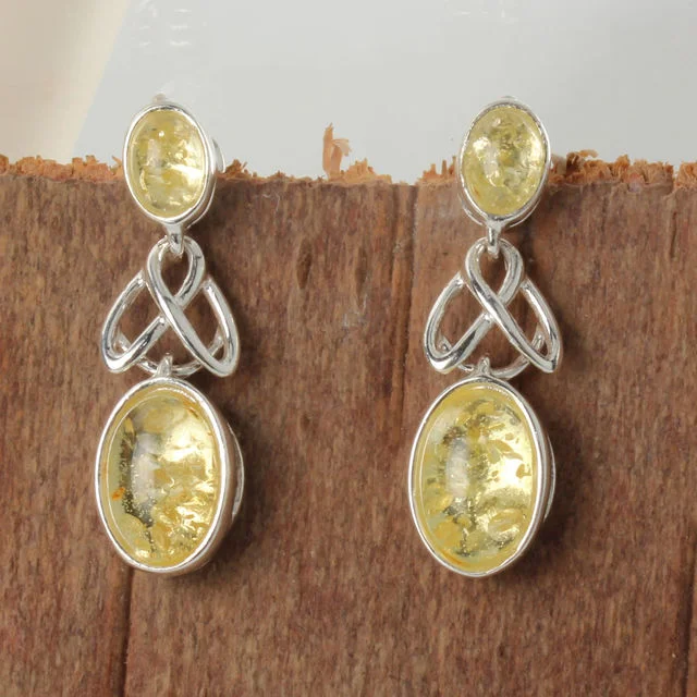 Double Drop Lemon Baltic Amber Sterling Silver Earrings