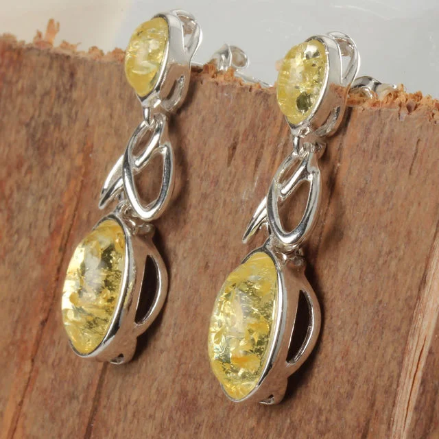 Lemon Baltic Amber Celtic Sterling Silver Earrings
