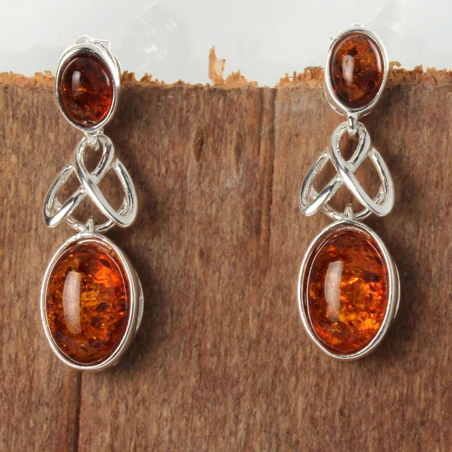 Celtic Sterling Silver Baltic Amber Drop Earrings