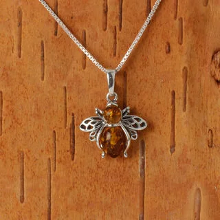 Honey Baltic Amber Sterling Silver Bee Pendant