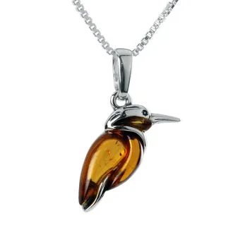 Sterling Silver Baltic Amber Kingfisher Pendant  Sterling Silver Baltic Amber Kingfisher Pendant