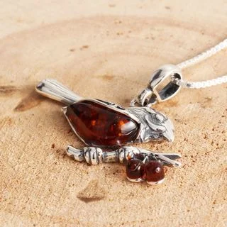 Sterling Silver Amber Robin Pendant