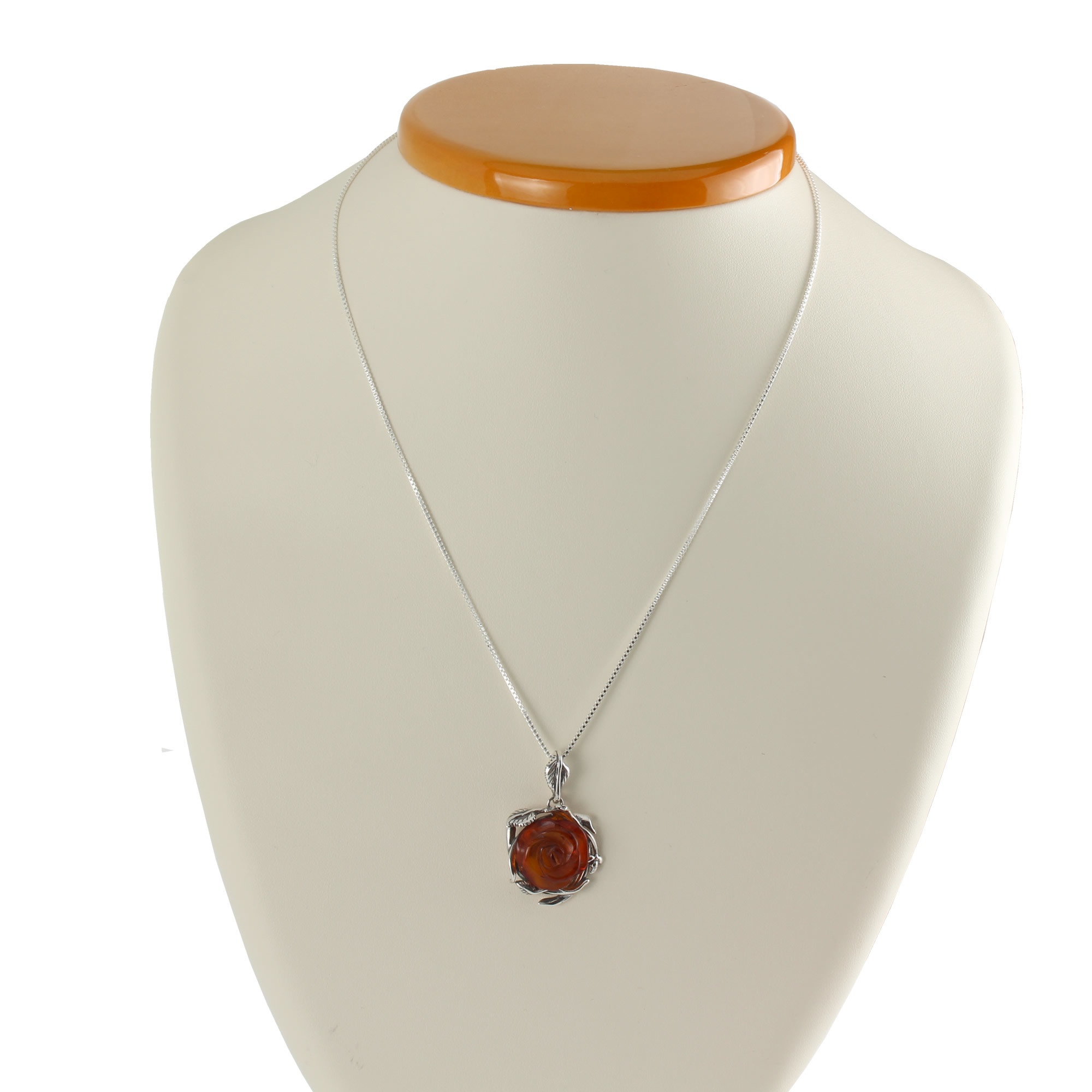 Hand Carved Baltic Amber Rose Pendant 