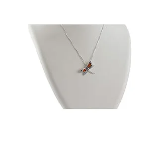 Oxisided Sterling Silver Amber Dragonfly Pendant