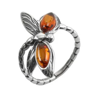 Baltic Amber Set Dragonfly Ring