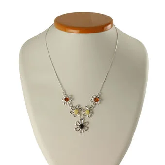 Multicoloured Baltic Amber Flower Necklace Sterling Necklace Multicoloured Baltic Amber Flower Necklace Sterling Necklace