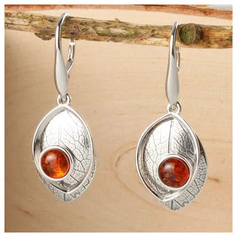 Baltic Amber Sterling Silver Leaf Overlay Earrings Baltic Amber Sterling Silver Leaf Overlay Earrings