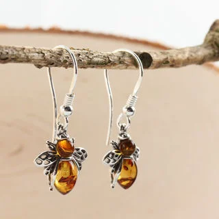 Honey Bee Baltic Amber Drop Earrings