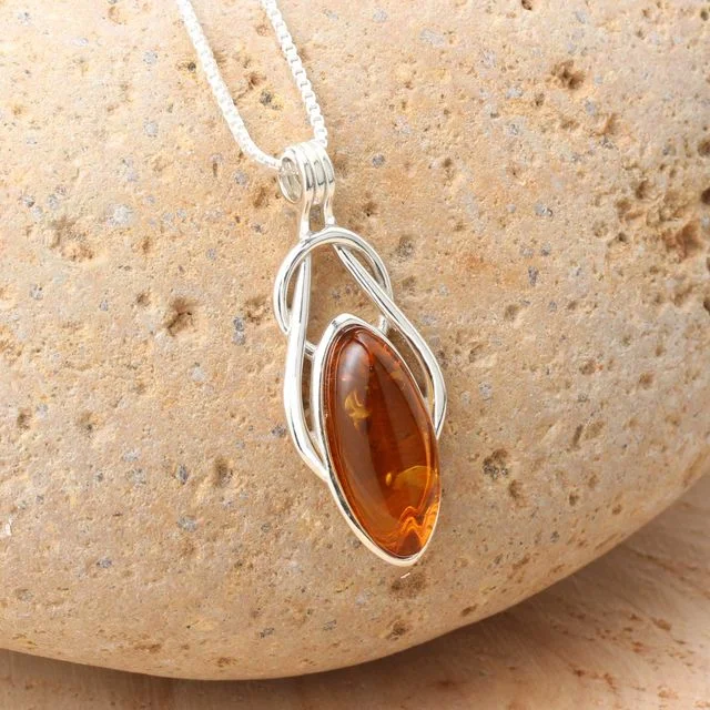 Sterling Silver Honey Baltic Amber Celtic Pendant