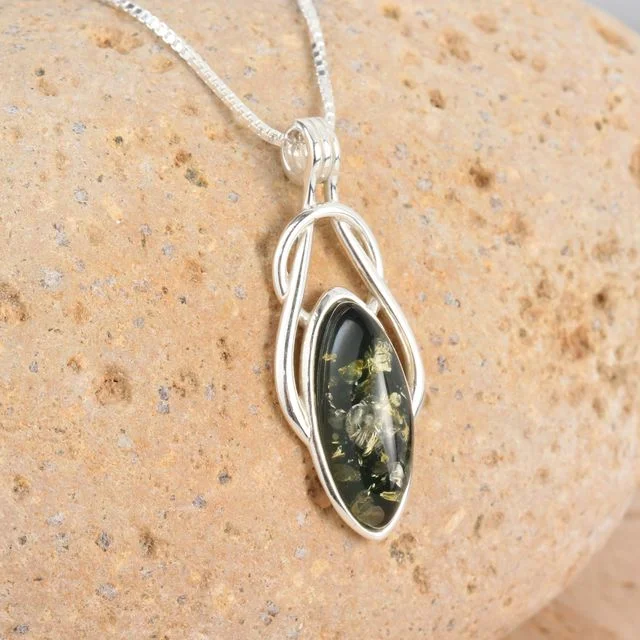 Green Baltic Amber Sterling Silver Celtic Pendant