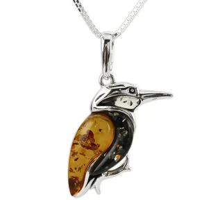 Kingfisher on Branch Sterling Silver Pendant