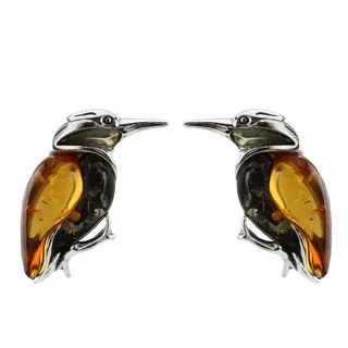 Honey and Green Baltic Amber Kingfisher Earrings