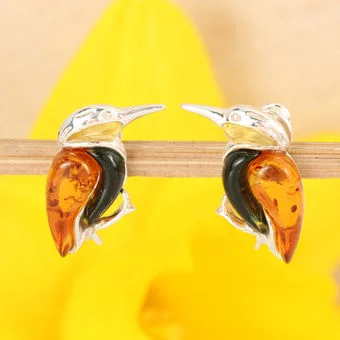 Kingfisher Sterling Silver Green And Honey Baltic Amber Earrings Kingfisher Sterling Silver Green And Honey Baltic Amber Earrings