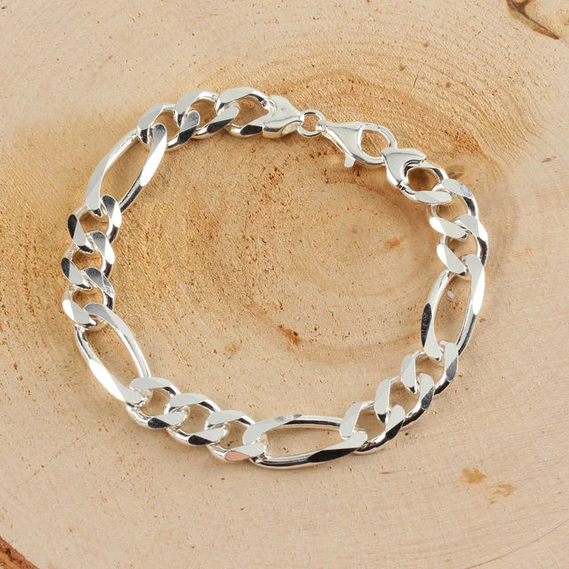 Men's Sterling Silver 9.8mm Figaro Bracelet