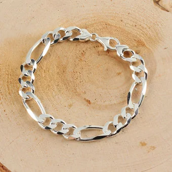 Men's Sterling Silver 9.8mm Width Figaro Bracelet 