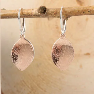 Reverse of Rose Gold Plated Leaf Earrings