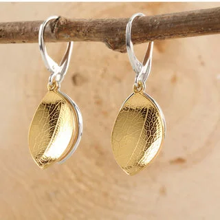 Reverse of Yellow Gold Plated Leaf Earrings