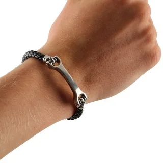 Mens Sterling Silver Oxidised Bracelet on Wrist